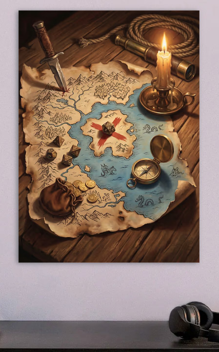 Treasure Map with D&D Dice